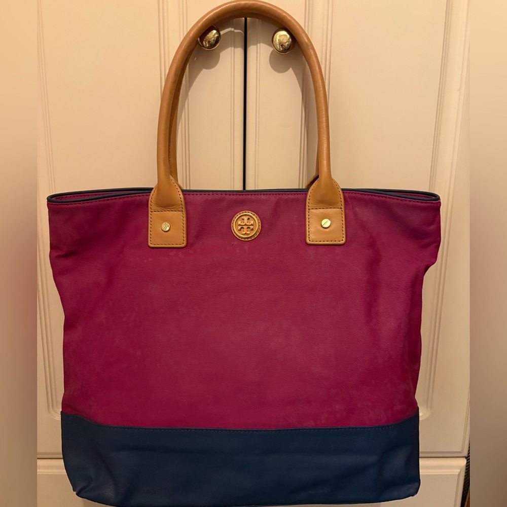 Tory Burch Fuchsia and Navy Tote Bag